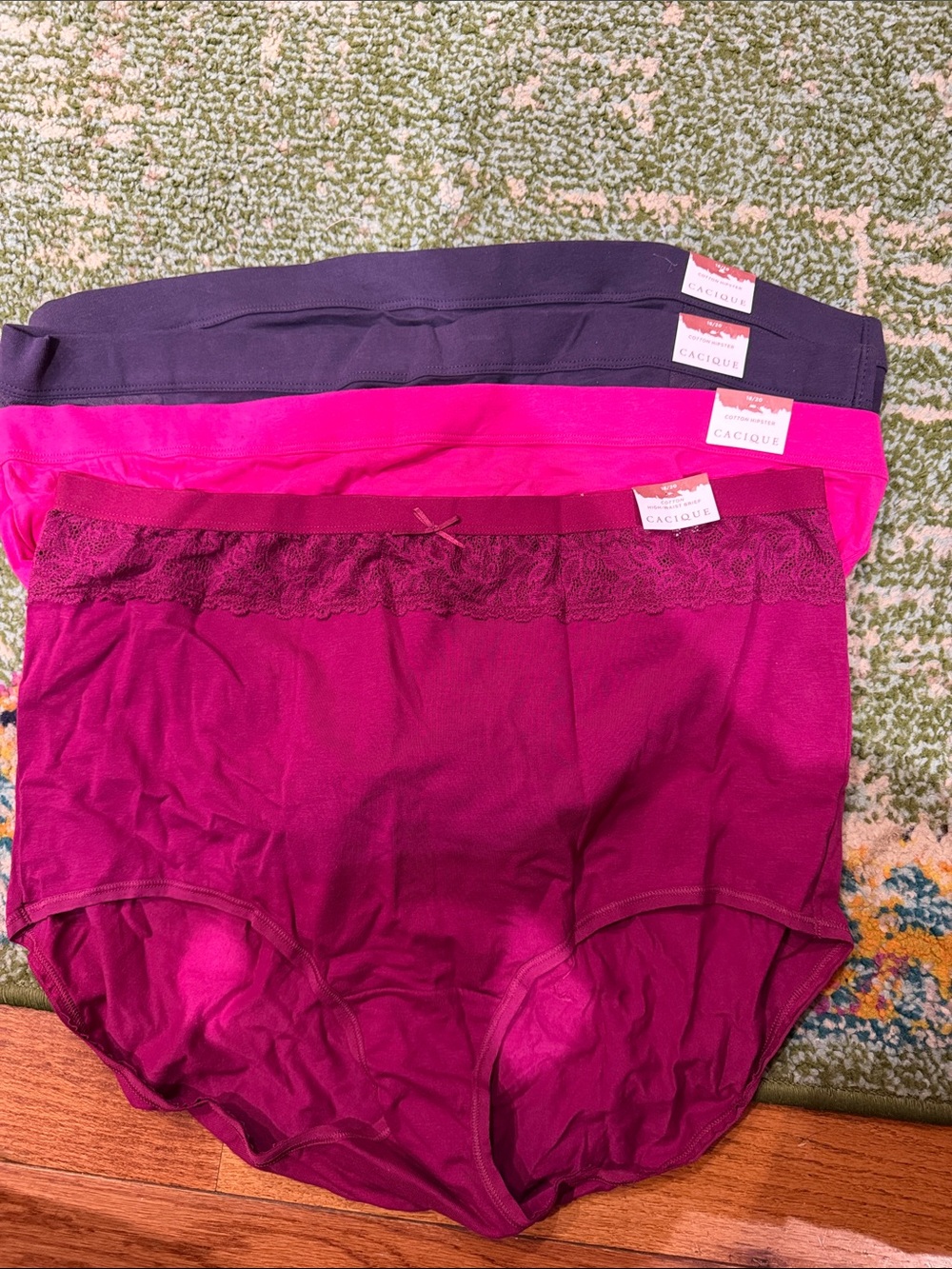 Cacique Girls' High-Waist Cotton-Blend Briefs - Magenta, Hot Pink, Navy (3-Pack)